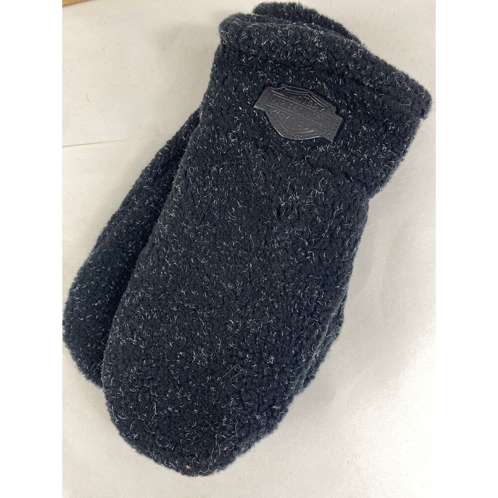 NEW Harley Davidson Mittens Gloves Mens Black Poly Fleece Leather Logo OSFA